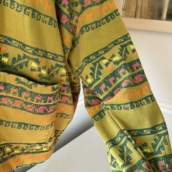 BDG Oversized Boho Open Front Hoodie Sweatshirt Front Pockets Aztec Print Sz XS - Picture 7 of 14